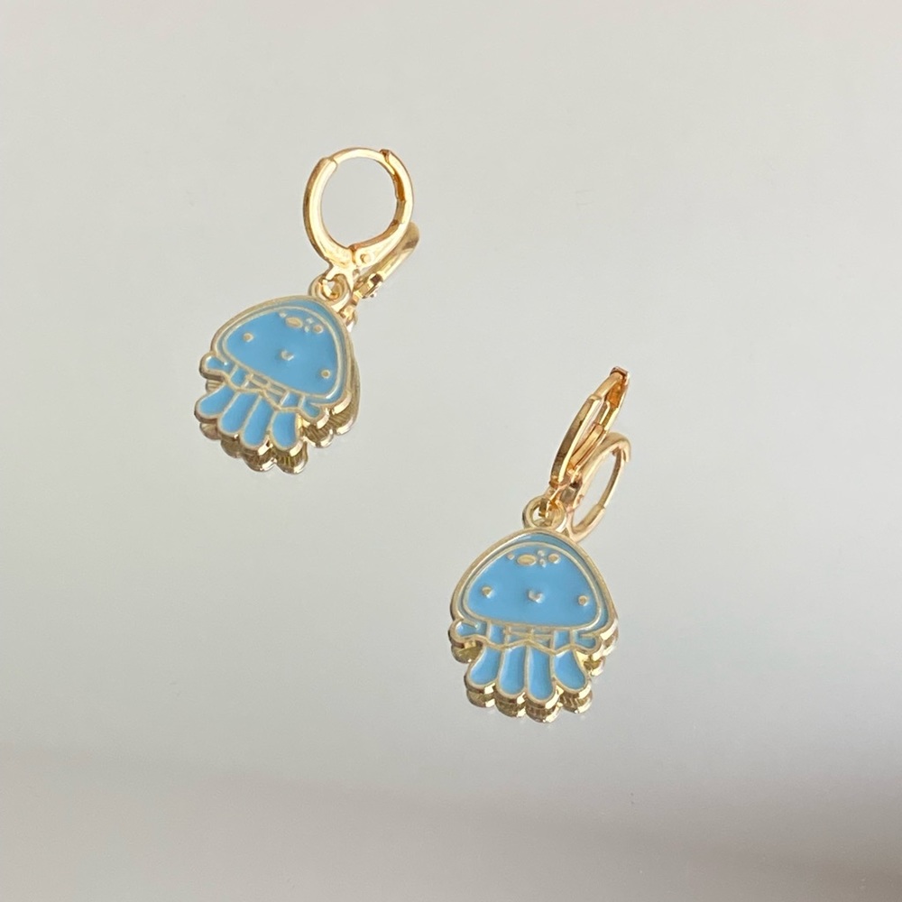 Cute funky gold enamel alloy jellyfish earrings